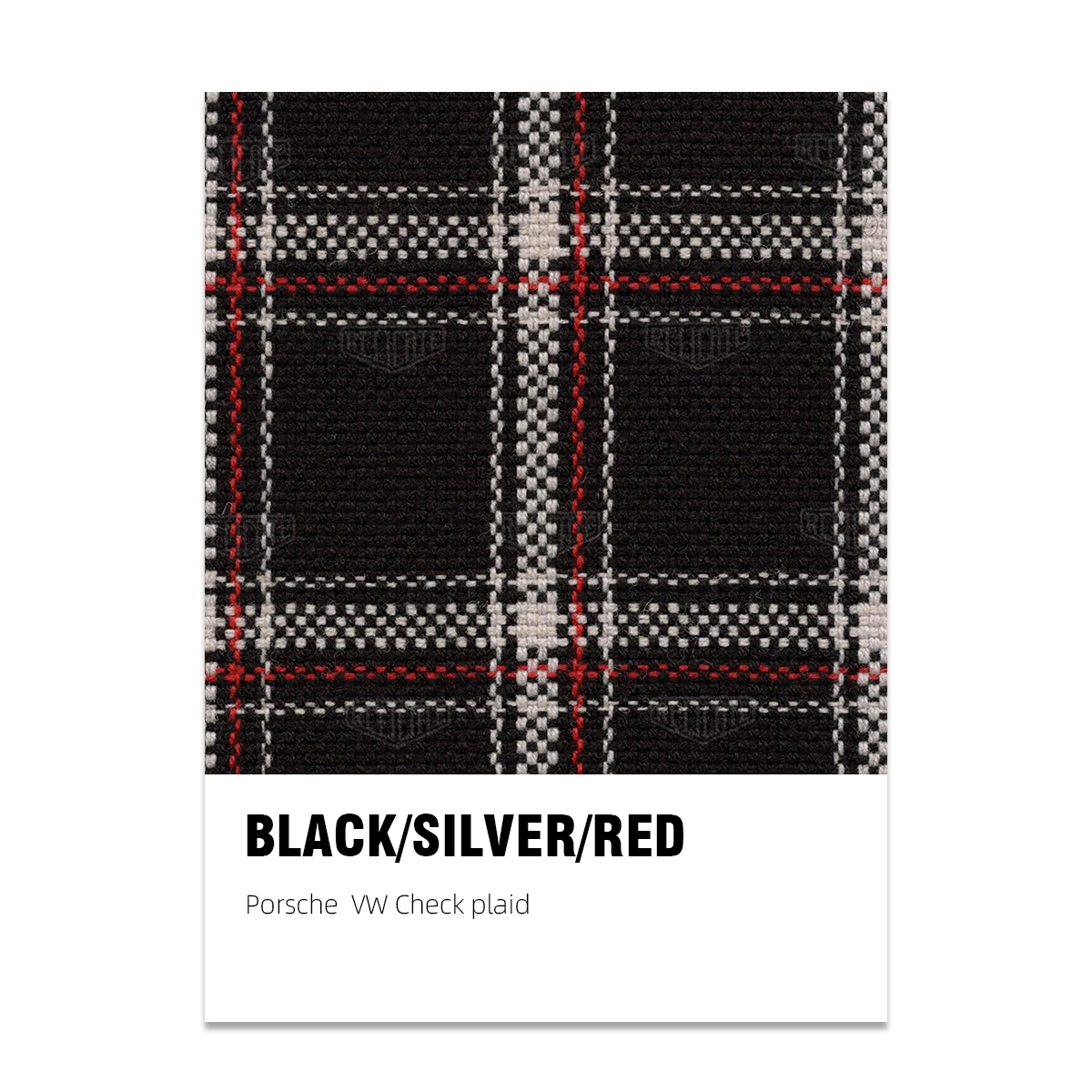 Porsche and VW Check Tartan Plaid Seat Fabric - Black / Silver / Red