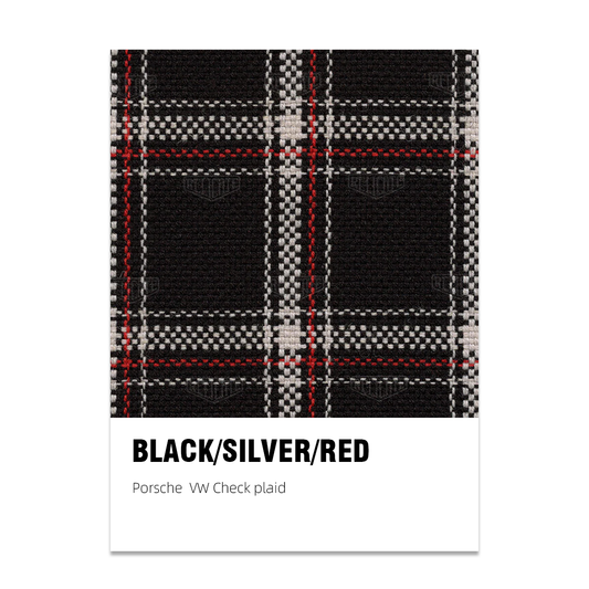 Porsche and VW Check Tartan Plaid Seat Fabric - Black / Silver / Red