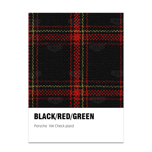 Porsche and VW Check Tartan Plaid Seat Fabric - Black / Red / Green