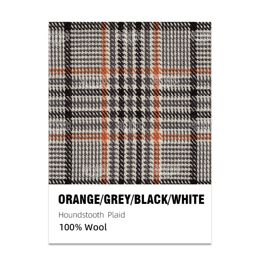Houndstooth-Plaid Seat Fabric - Orange/Grey/Black/White