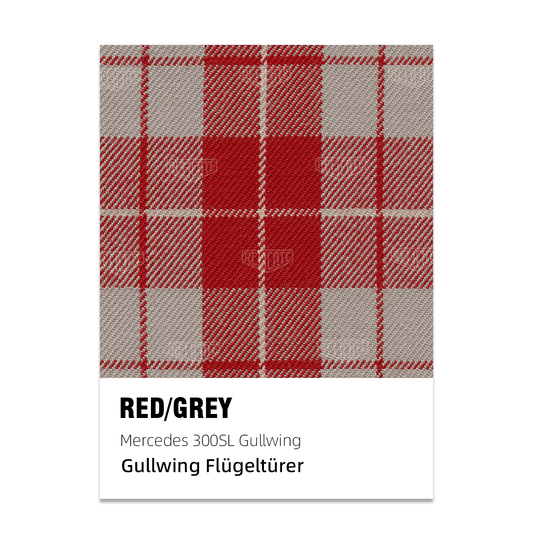 Mercedes 300SL Gullwing Plaid Seat Fabric - Red / Grey