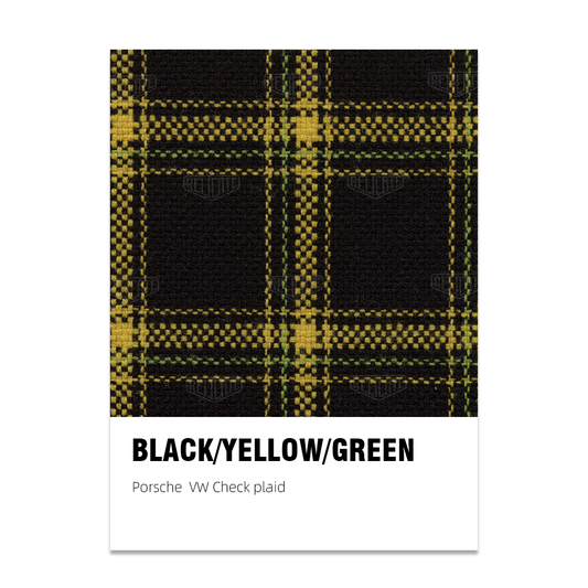Porsche and VW Check Tartan Plaid Seat Fabric - Black / Yellow / Green