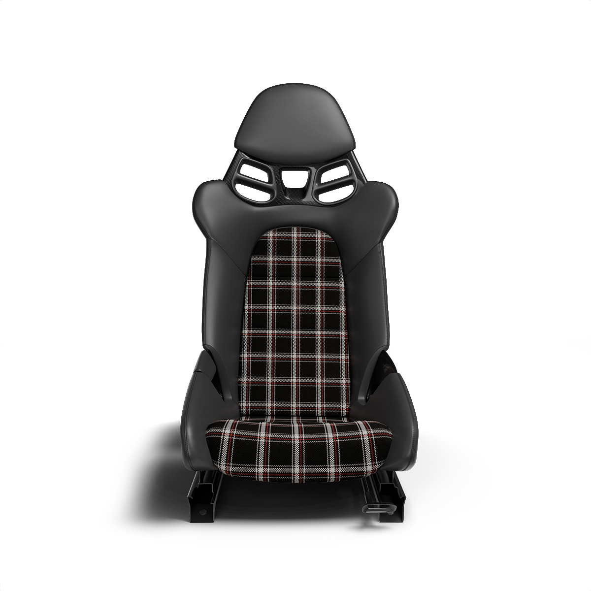 Porsche and VW Check Tartan Plaid Seat Fabric - Black / Silver / Red